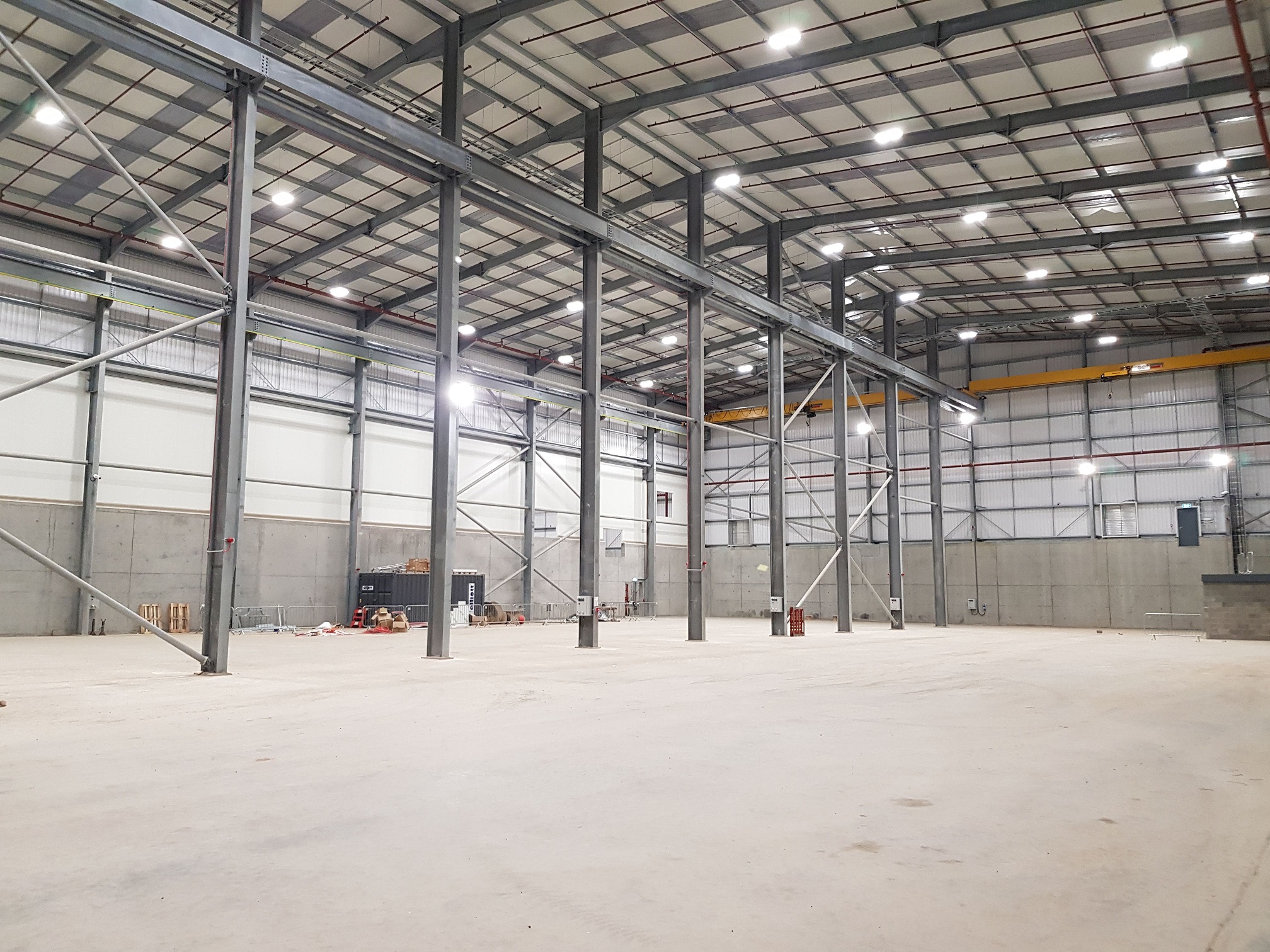 Large empty process hall with new LED lights